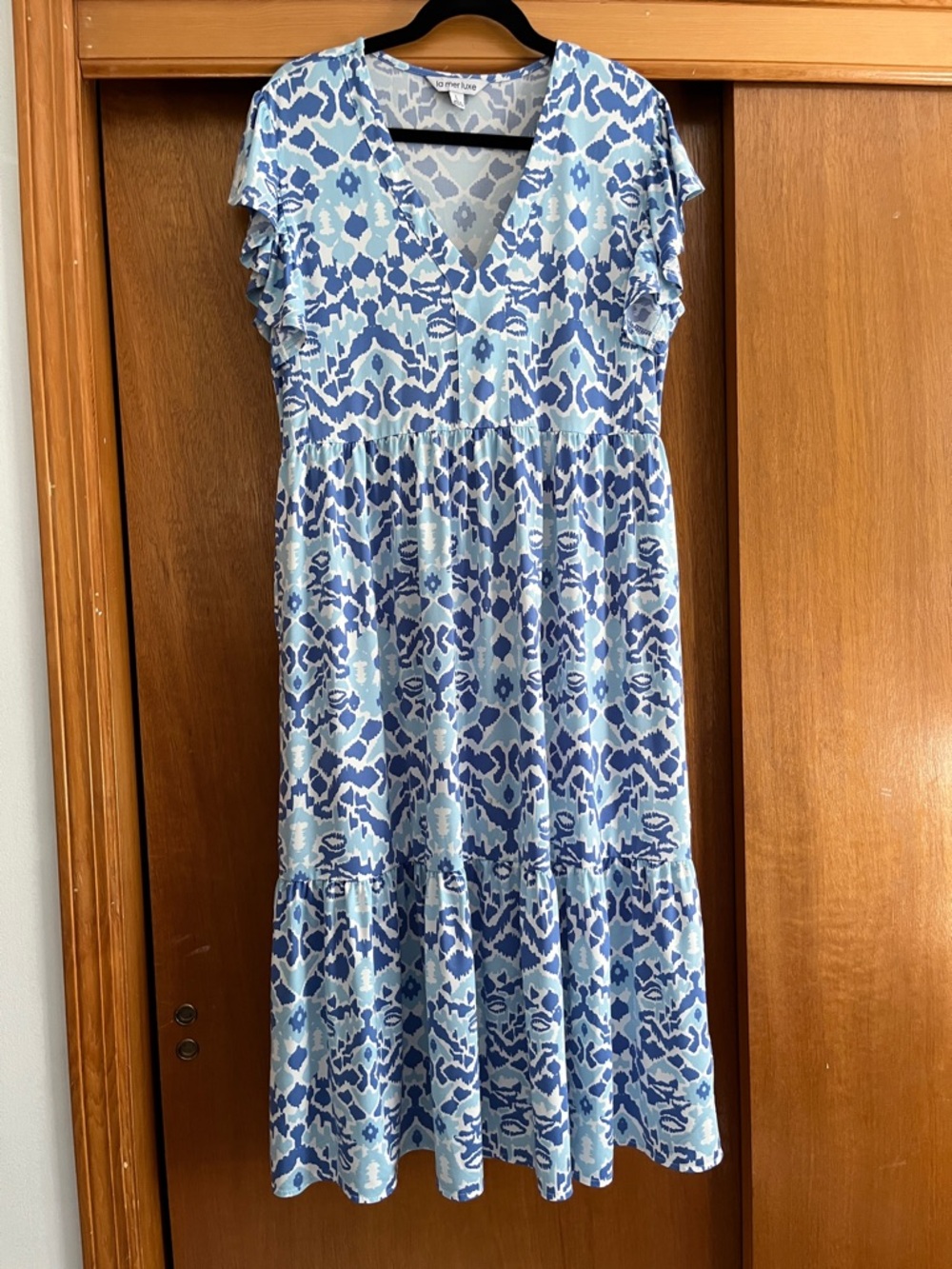La Mer Luxe Blue & White Printed dress sz L